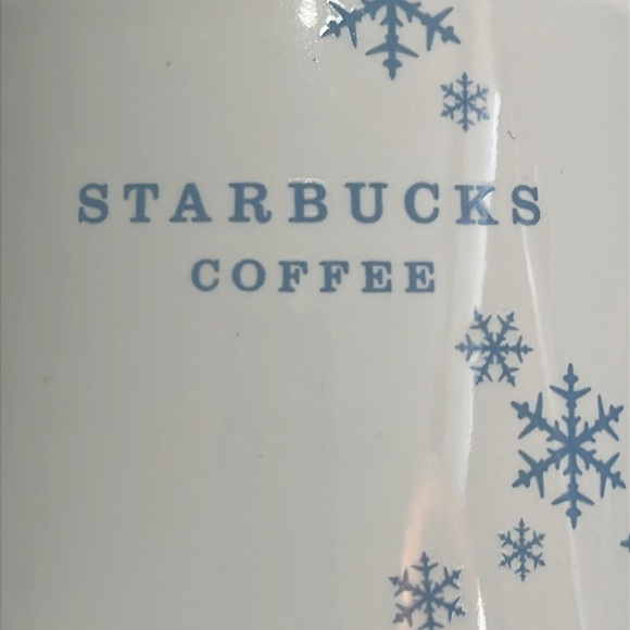 Starbucks Holiday Mug 2007 White Blue Snowflakes Metal Base 14oz Coffee Tea - Picture 3 of 6